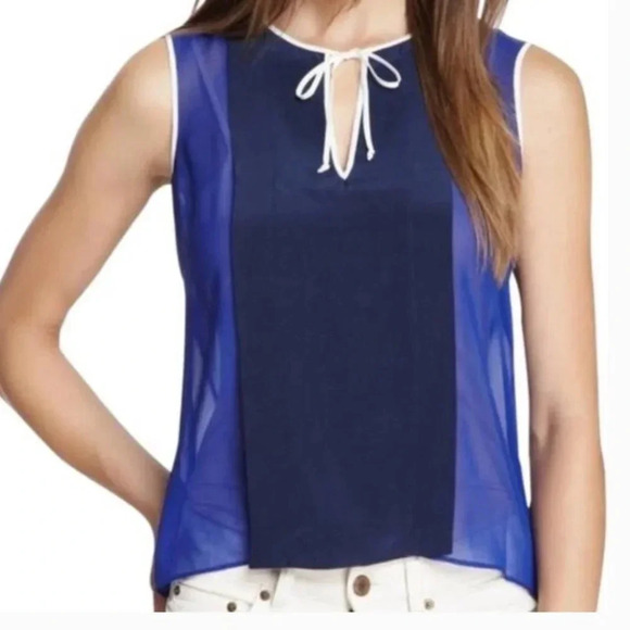 BCBG MAXAZRIA ROYAL BLUE COMBO LULA COLOR BLOCKED BLOUSE TOP SZ XXS - Picture 4 of 9